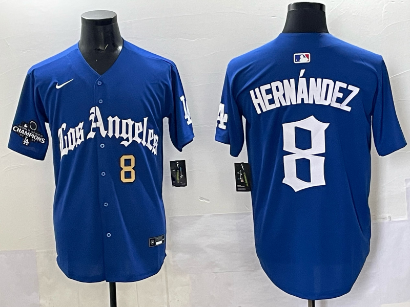 Men Los Angeles Dodgers 8 Hernandez Blue 2025 Nike MLB Jersey style 004